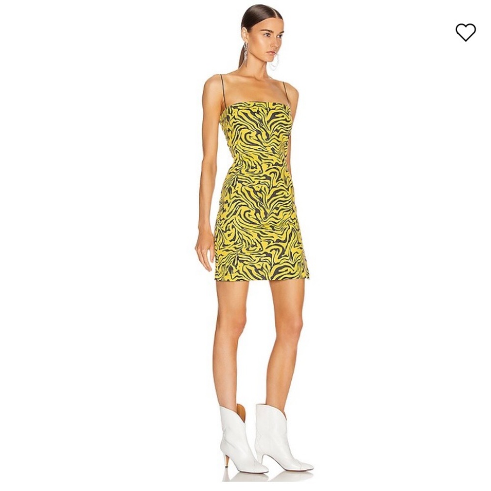 Miaou Lotte Dress Yellow Green Black Zebra Print Denim Mini Dress